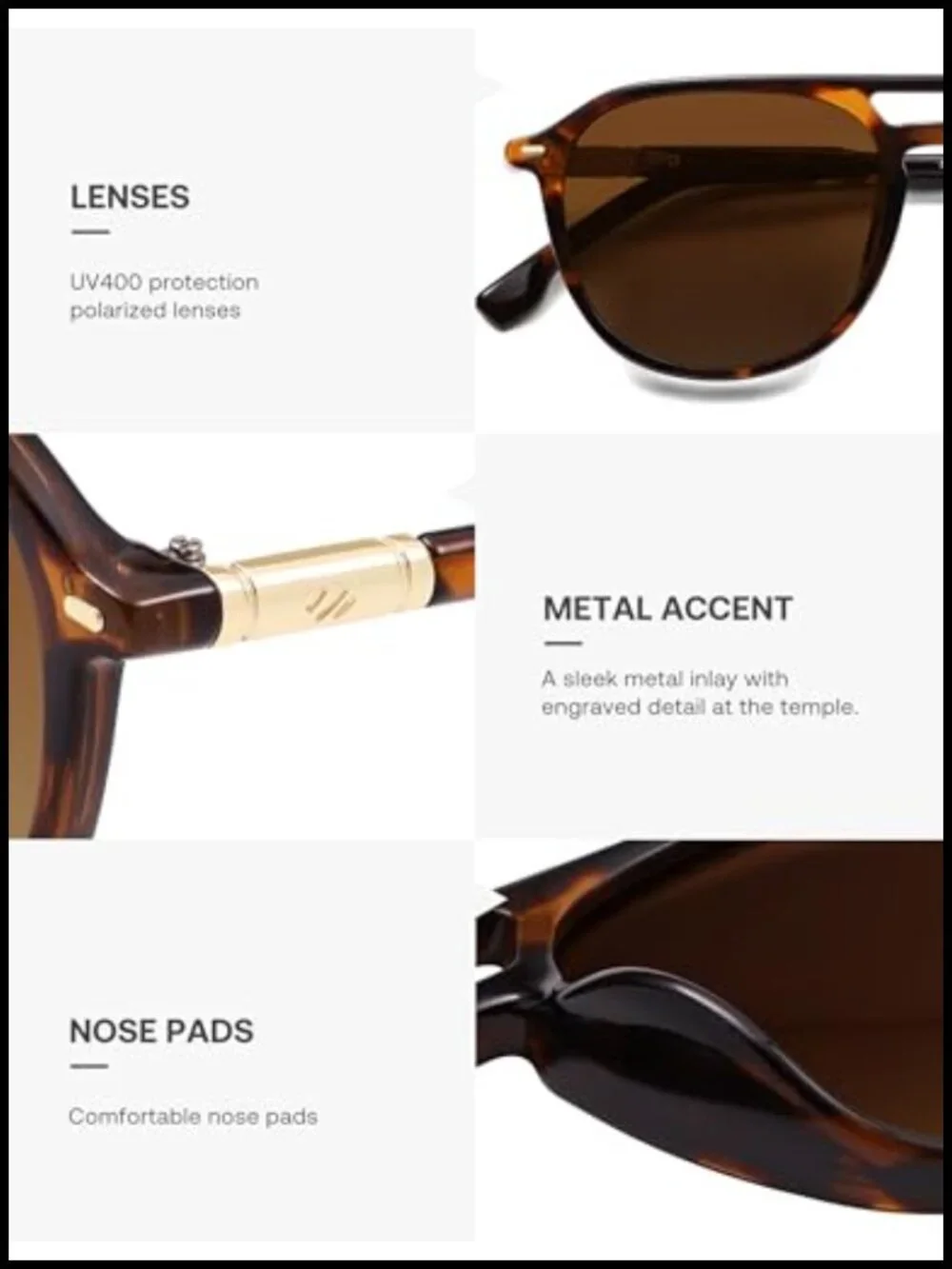 Retro Polarized Aviator Square Sunglasses UV400 Protection